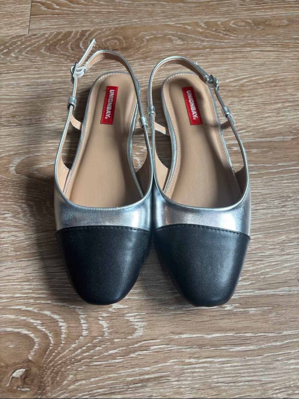 NWOT Unionbay Cassidy slingback flat, silver/black, size 7